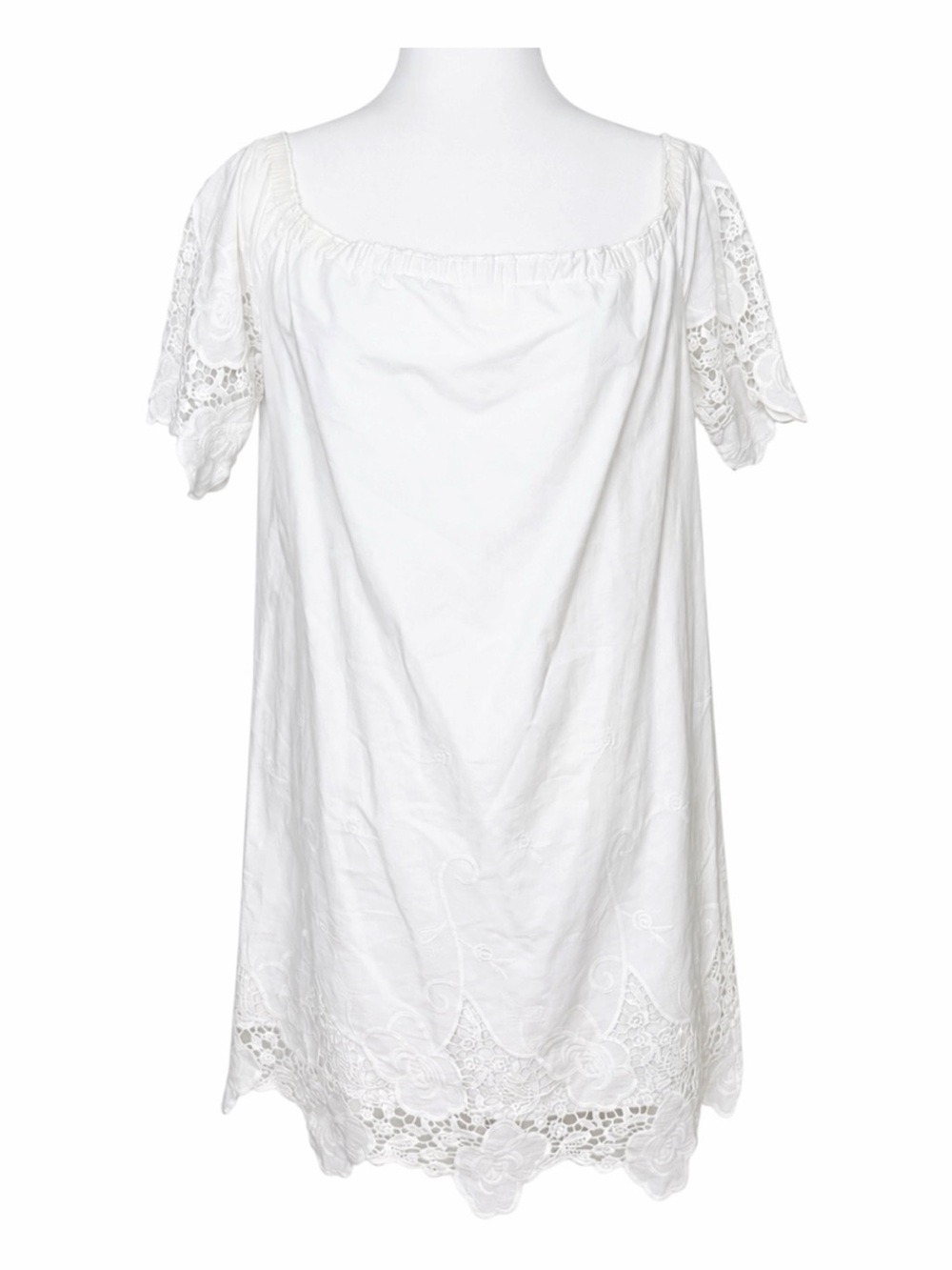 Barneys New York White Lace Off Shoulder Shift Dress Cotton Size Large